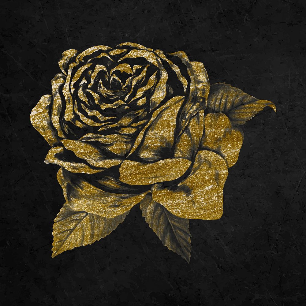 Rose collage element, gold glitter design vector
