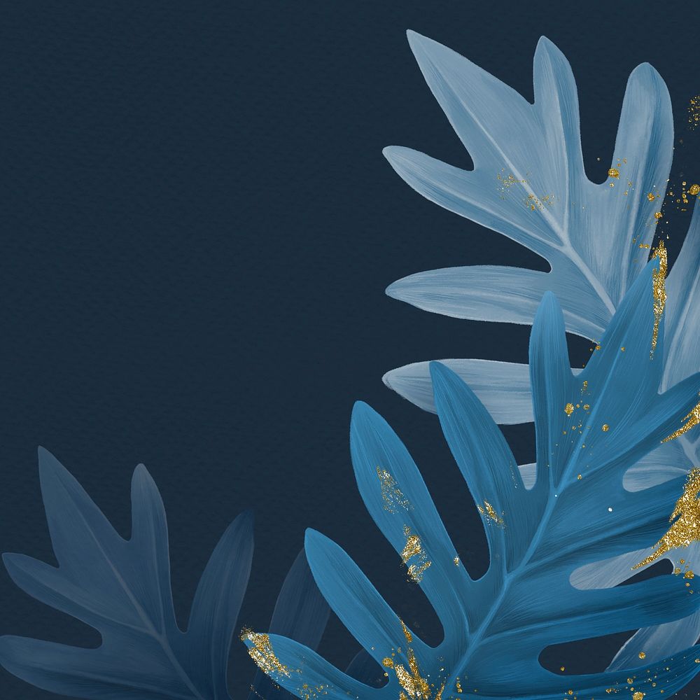 Tropical leaf background, blue luxury design, social media post psd