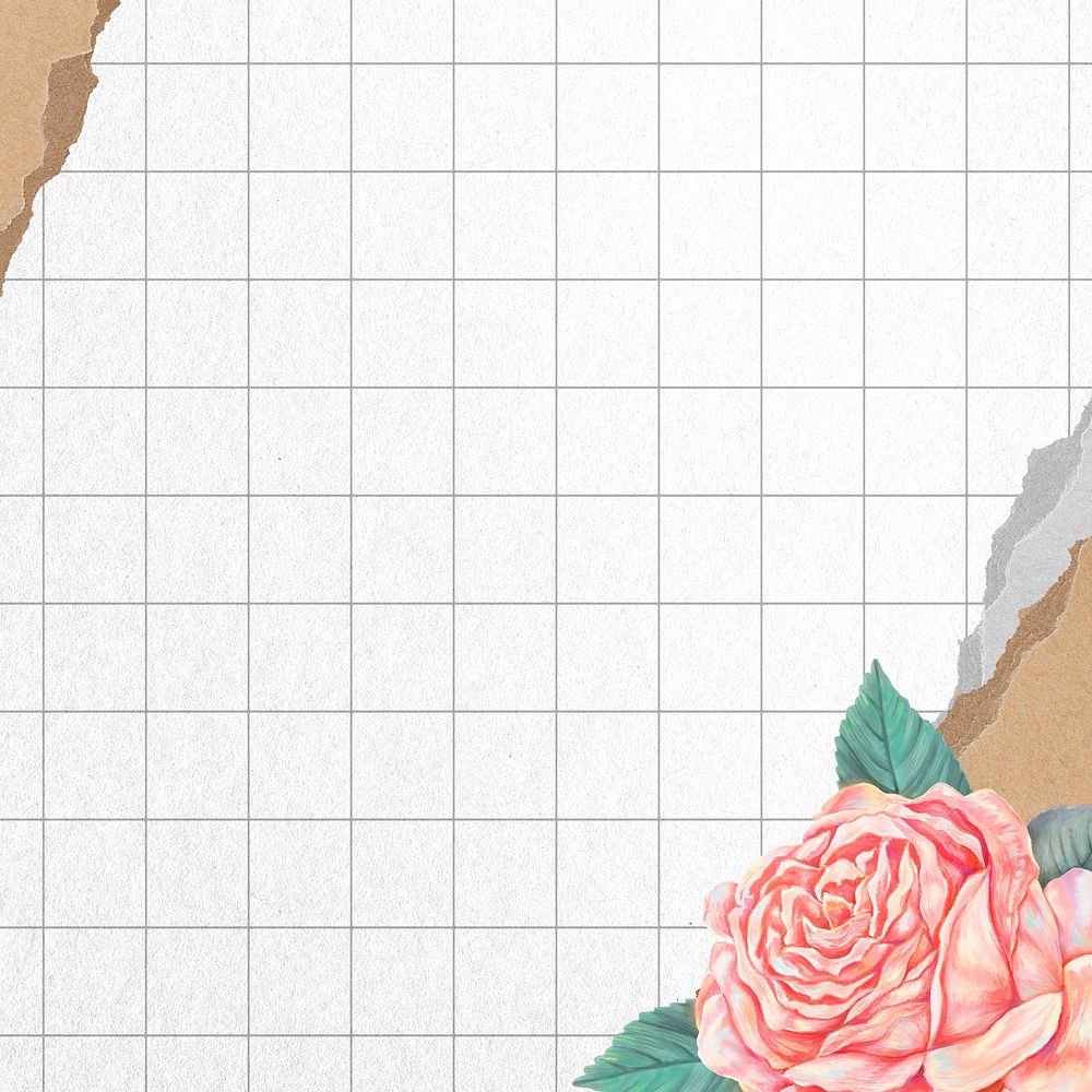 Rose border, grid background, aesthetic design, social media post