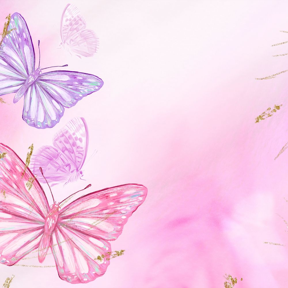 Gradient pink background, aesthetic butterfly, social media post
