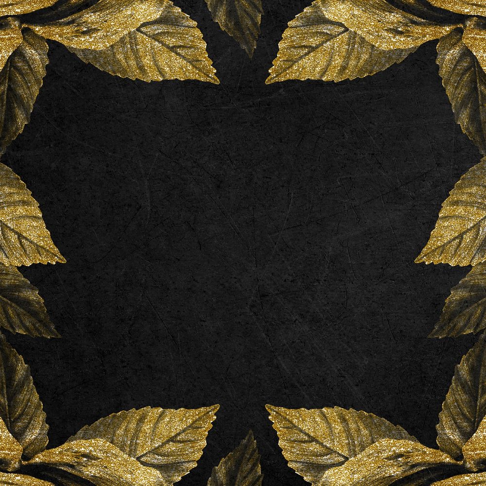 Black background, gold leaf frame, social media post