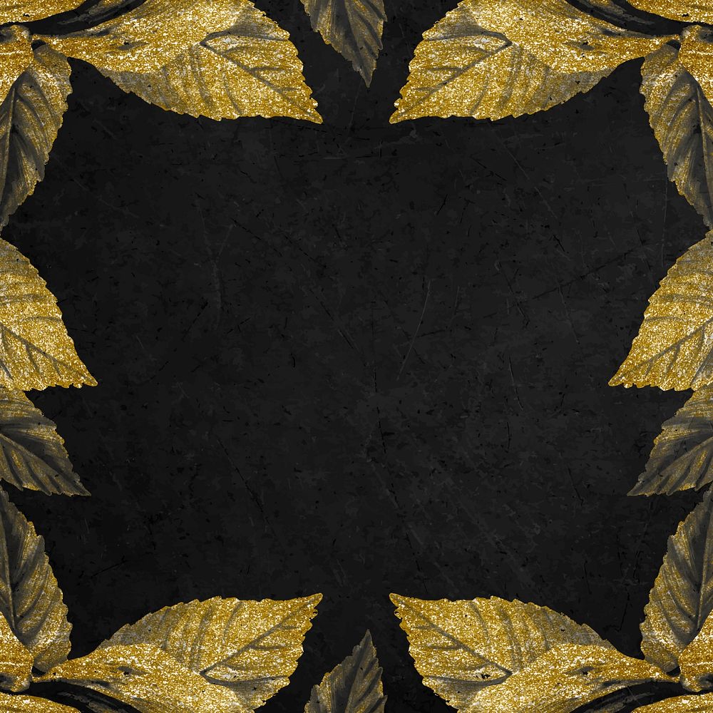 Black background, gold leaf frame, social media post vector