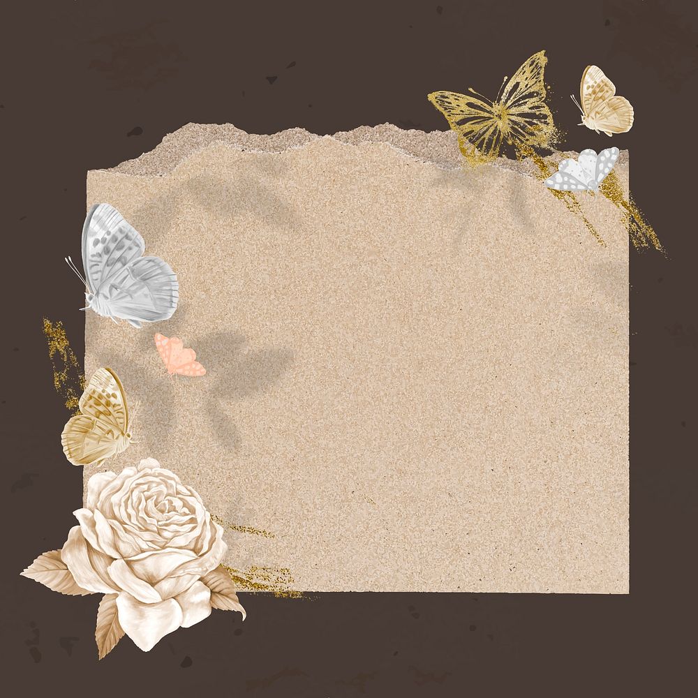 Brown paper frame background, gold glitter nature design vector