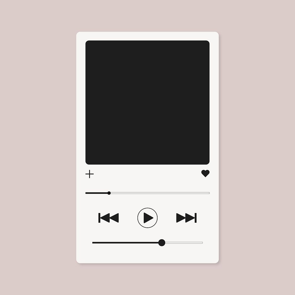 Music streaming player interface frame, black and white design