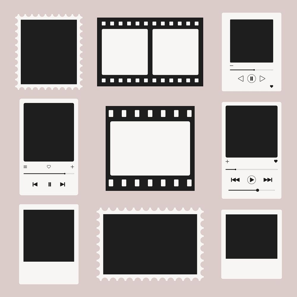 Blank photo frames, copy space design set psd
