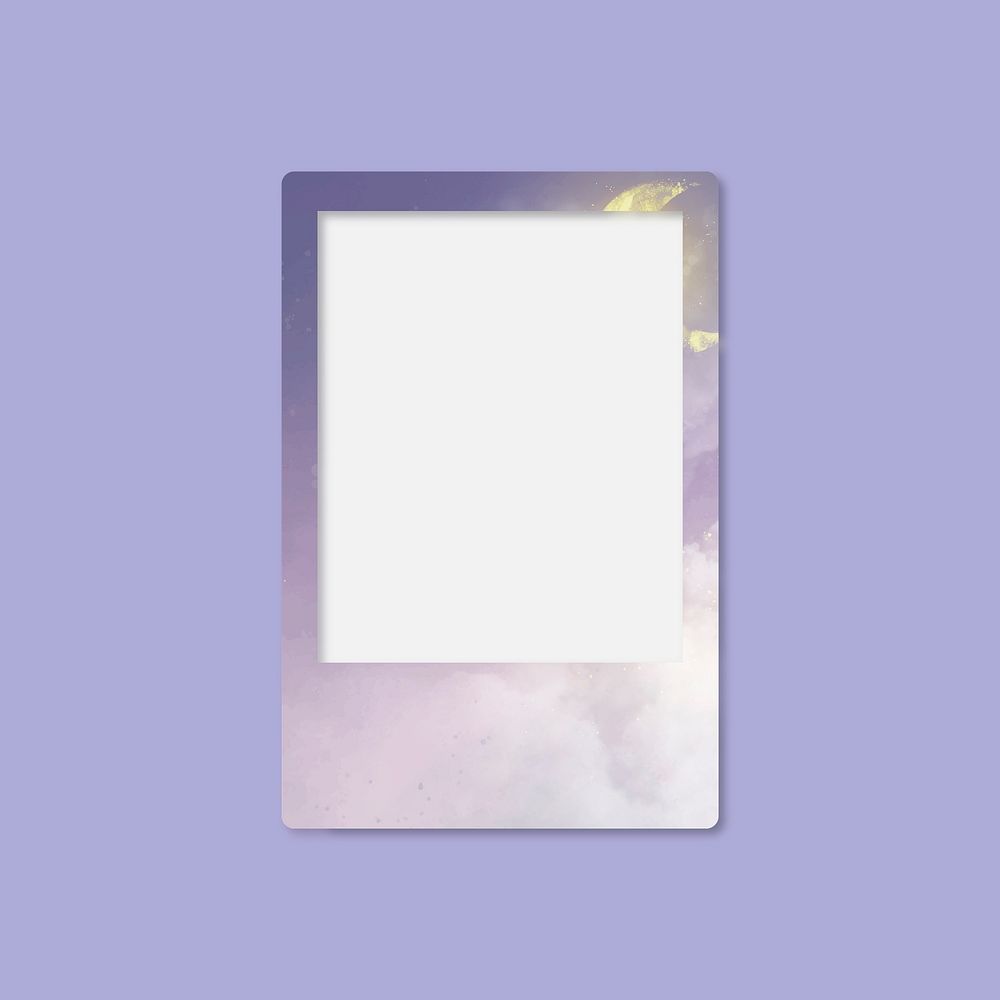 Purple aesthetic instant photo frame, empty design vector