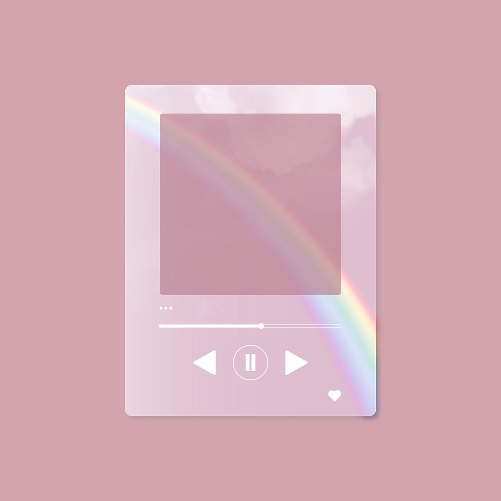 Holographic music streaming player interface frame, aesthetic design vector