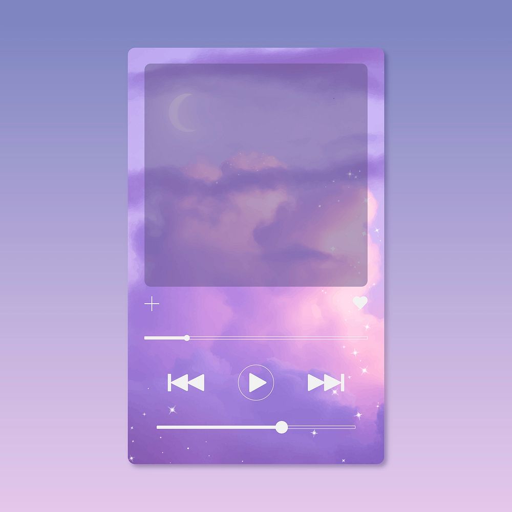 Purple aesthetic music player screen frame, cute design psd