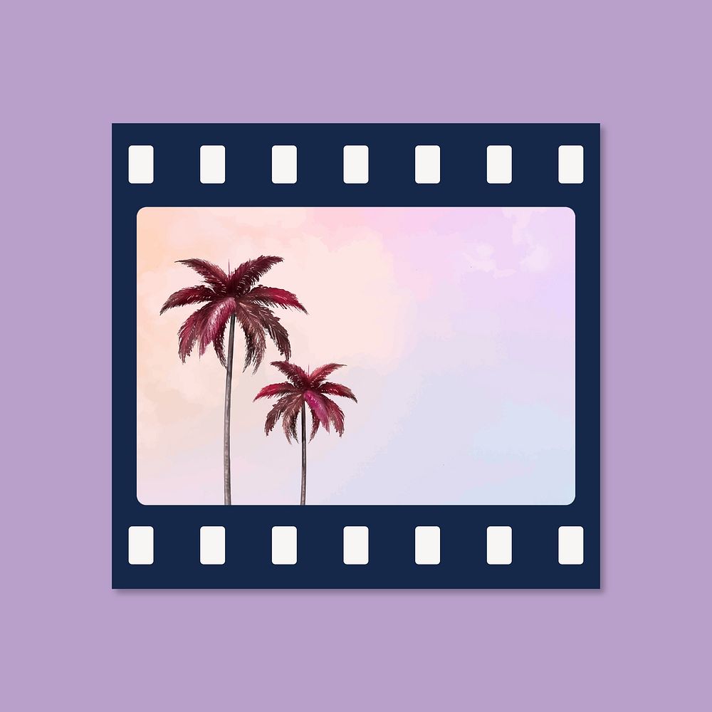 Holographic film mockup frame, aesthetic palm tree design psd