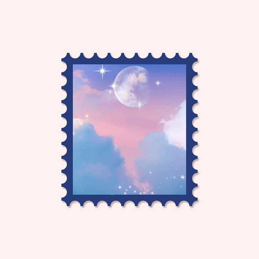 Pastel stamp frame mockup, kawaii sky design vector