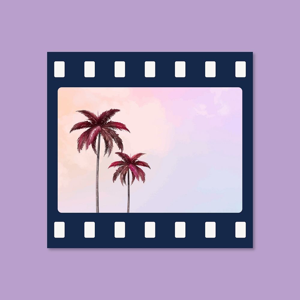 Purple aesthetic film mockup frame, tropical tree design vector
