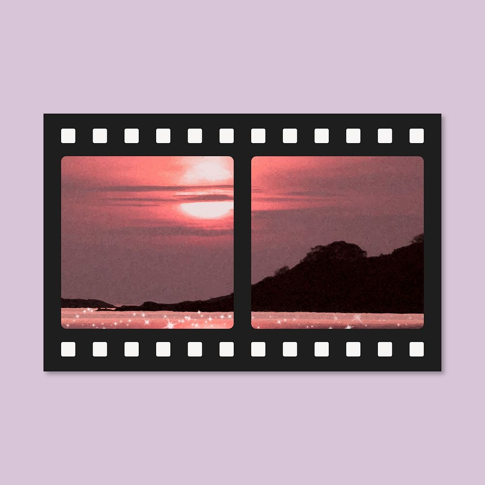 Aesthetic movie film frame, sunset design 