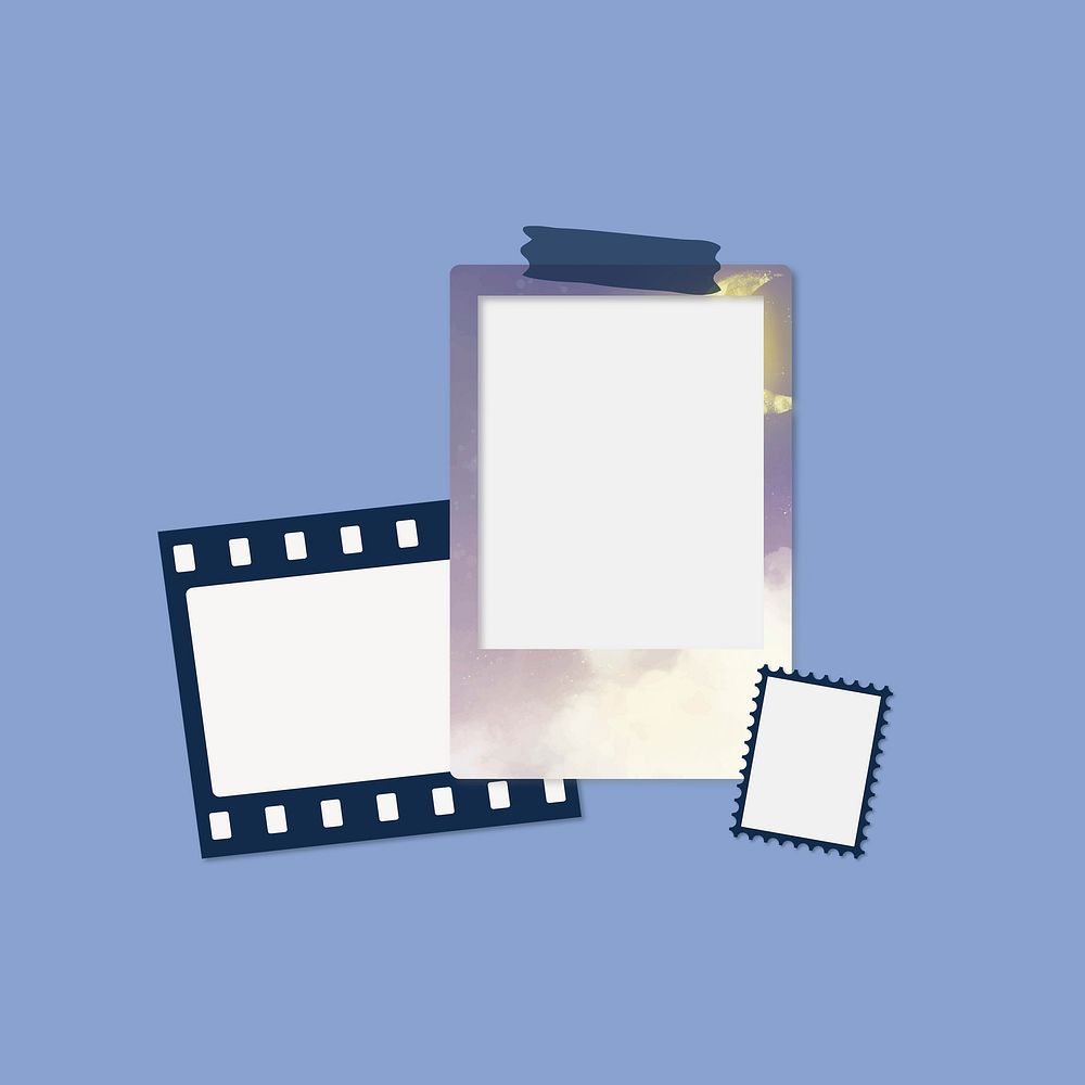 Purple aesthetic film mockup moodboard, photo frame design vector