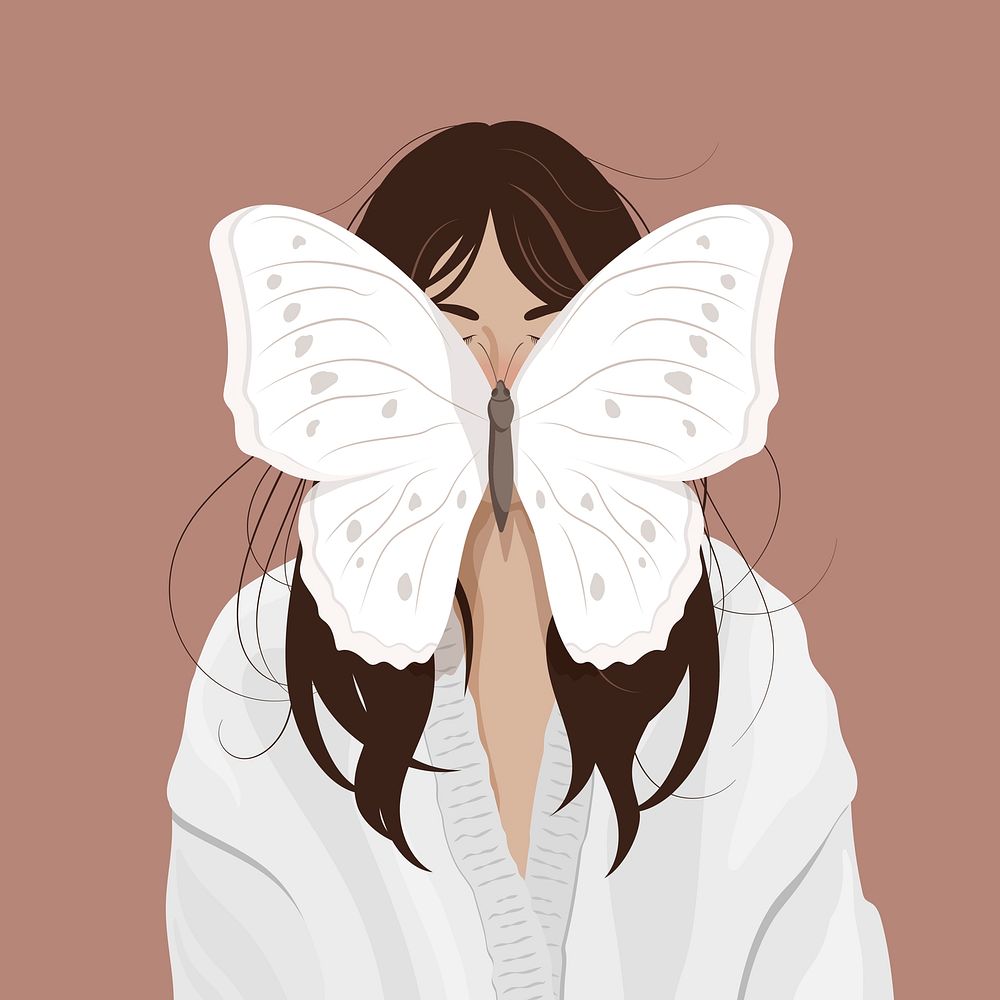 Butterfly on woman face background, feminine illustration design