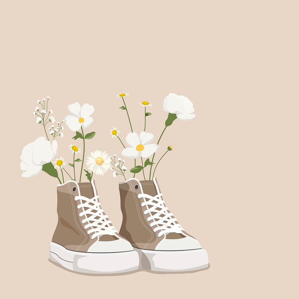 High top shoe background, flower design, feminine illustration 