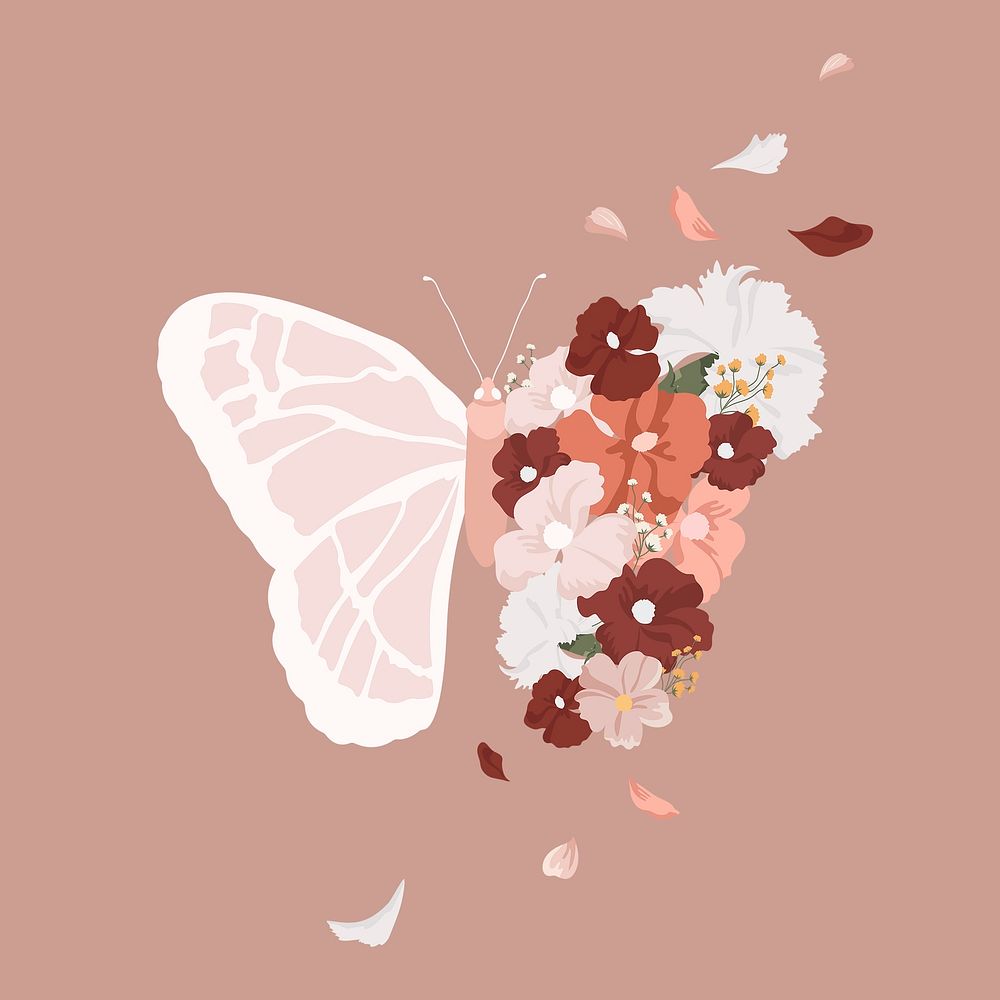 Aesthetic butterfly clipart, flower illustration design vector