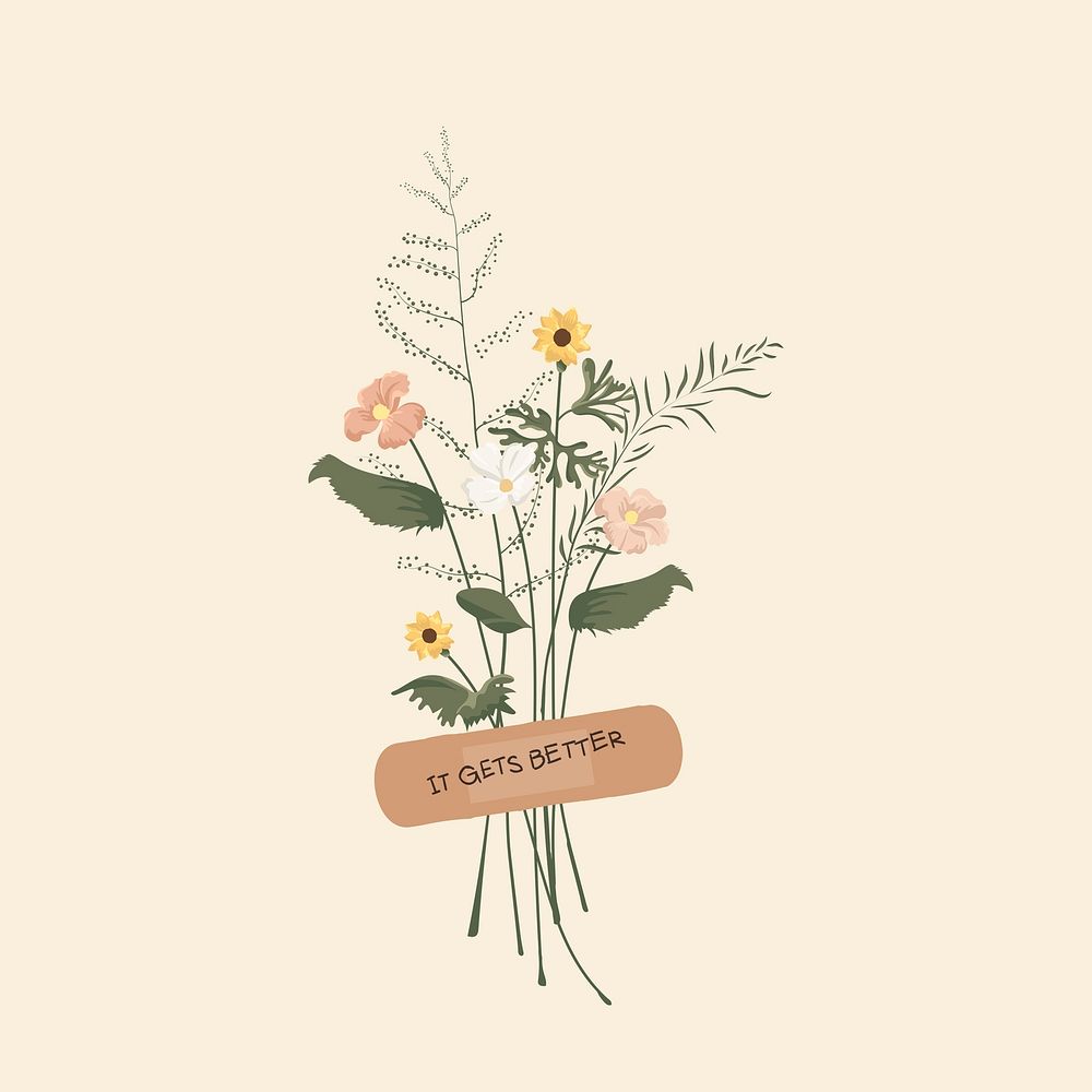 Floral glued plaster clipart, mental health illustration design