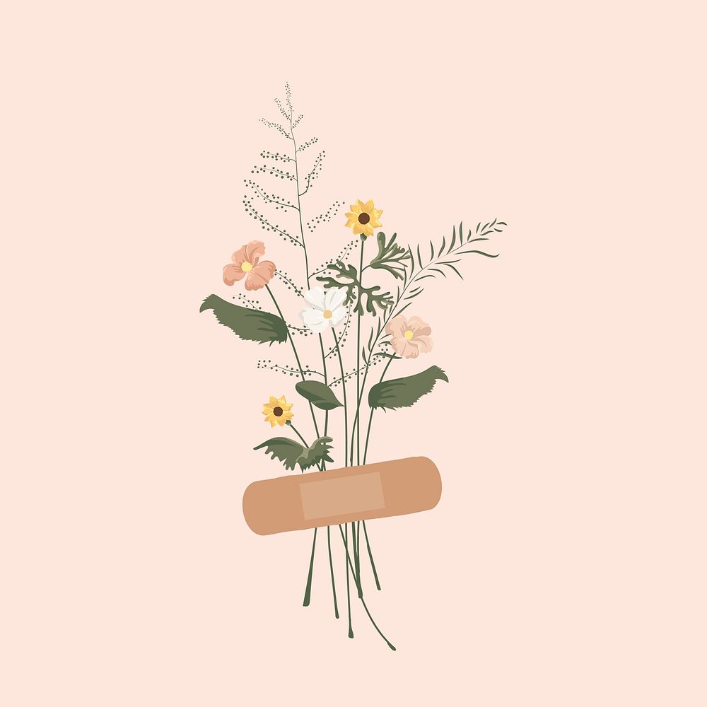 Flower glued plaster clipart, mental health illustration design