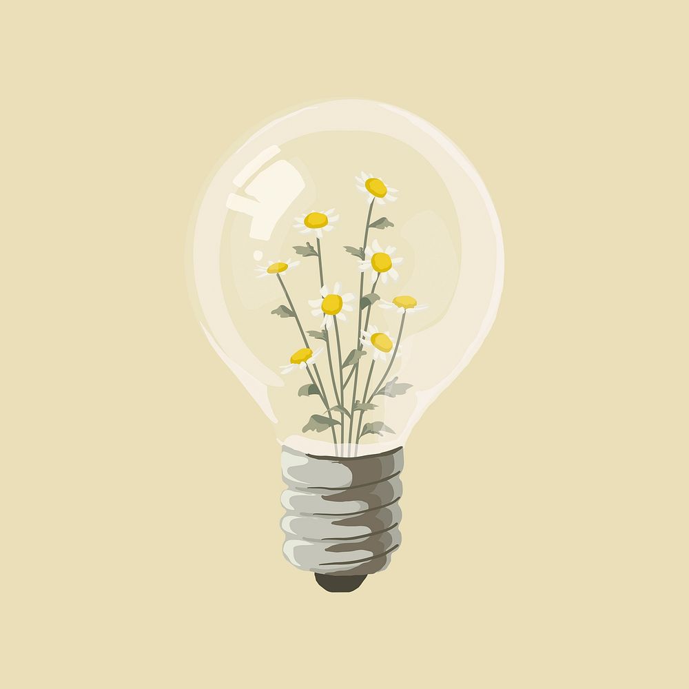 Flower light bulb clipart, mental health illustration design vector
