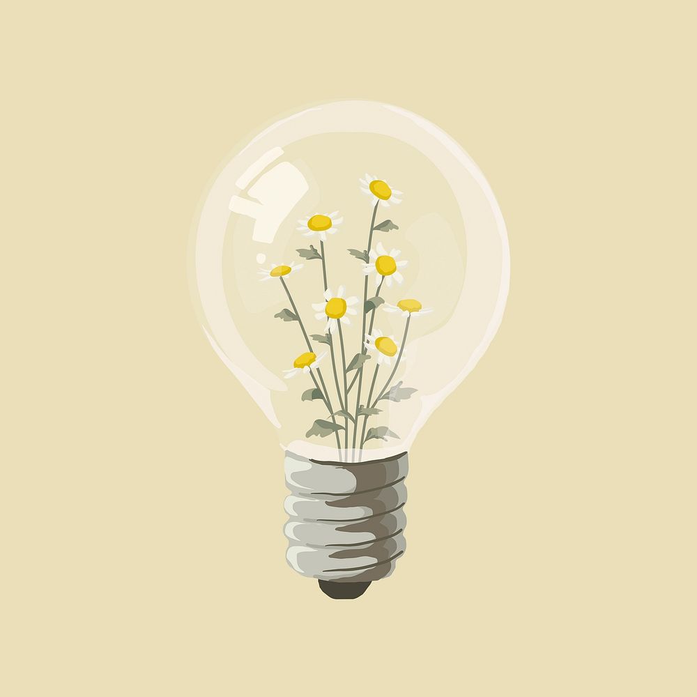 Flower light bulb clipart, mental health illustration design