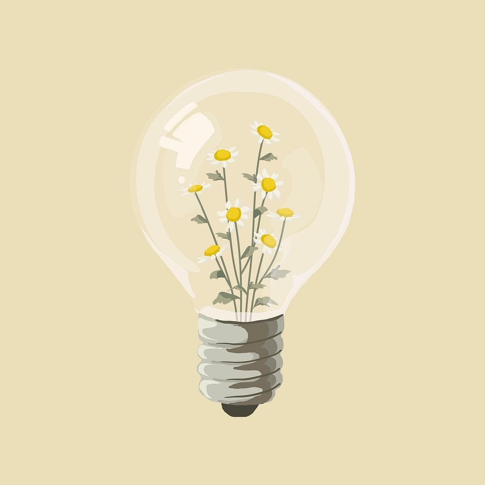 Flower light bulb clipart, mental health illustration design psd