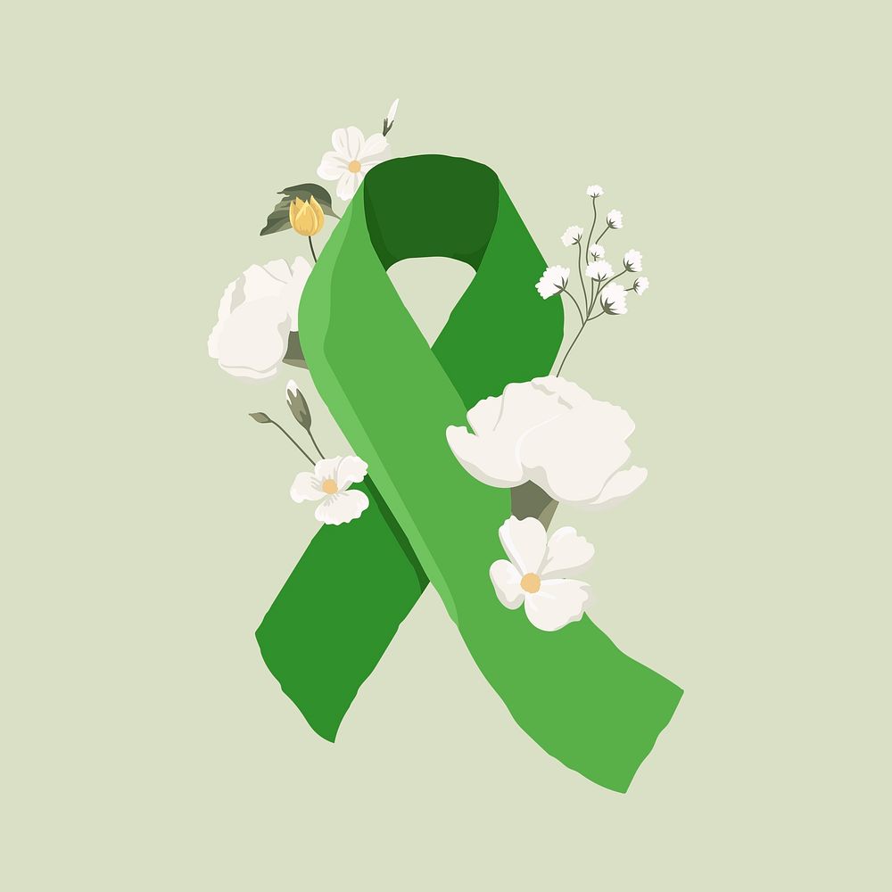 Green ribbon, mental health awareness illustration