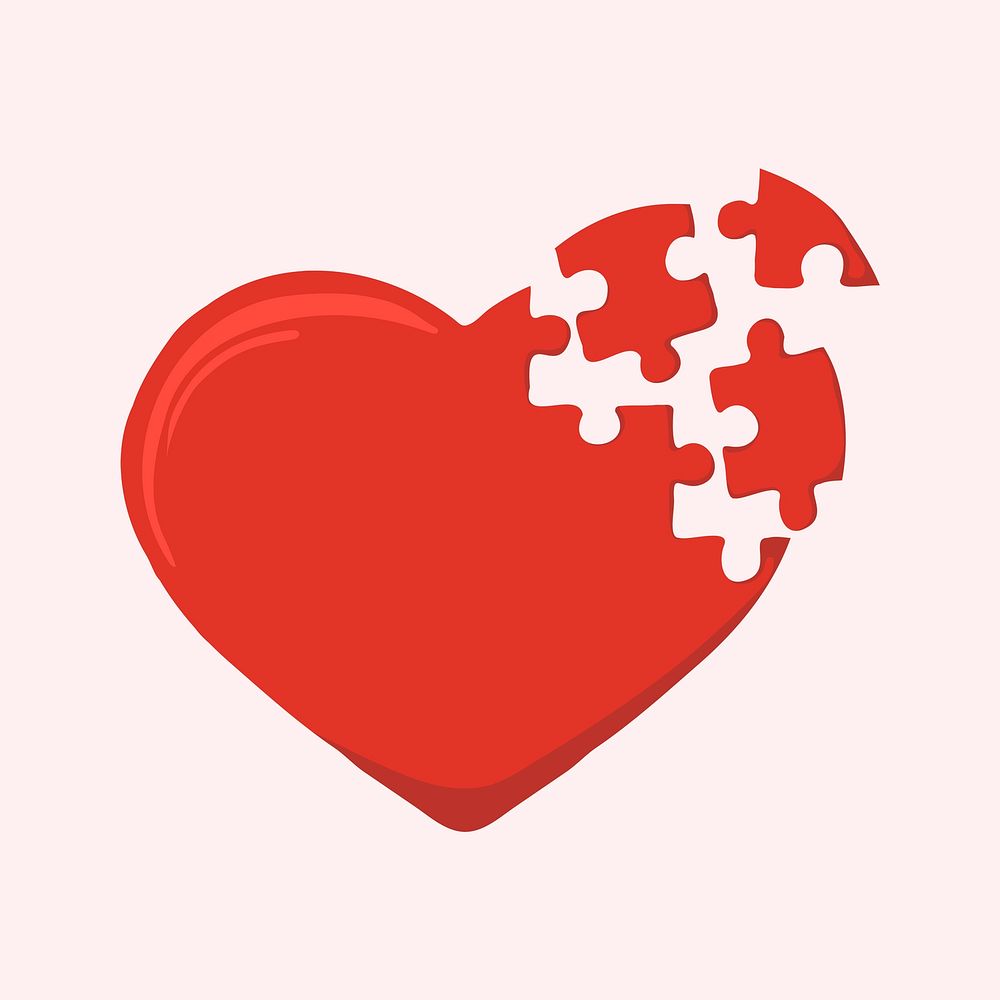 Heart puzzle clipart, mental health design