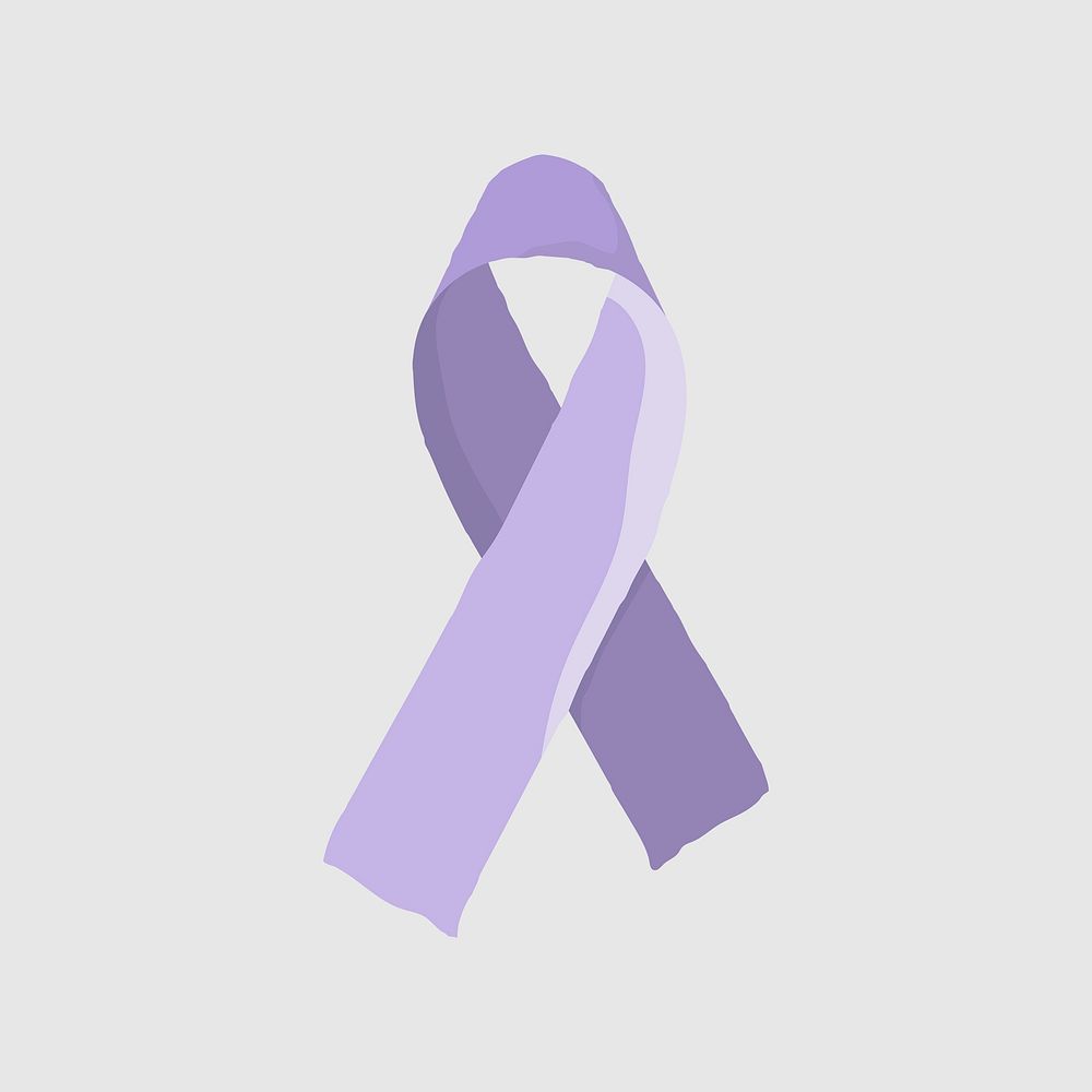Purple ribbon clipart, cancer awareness illustration psd