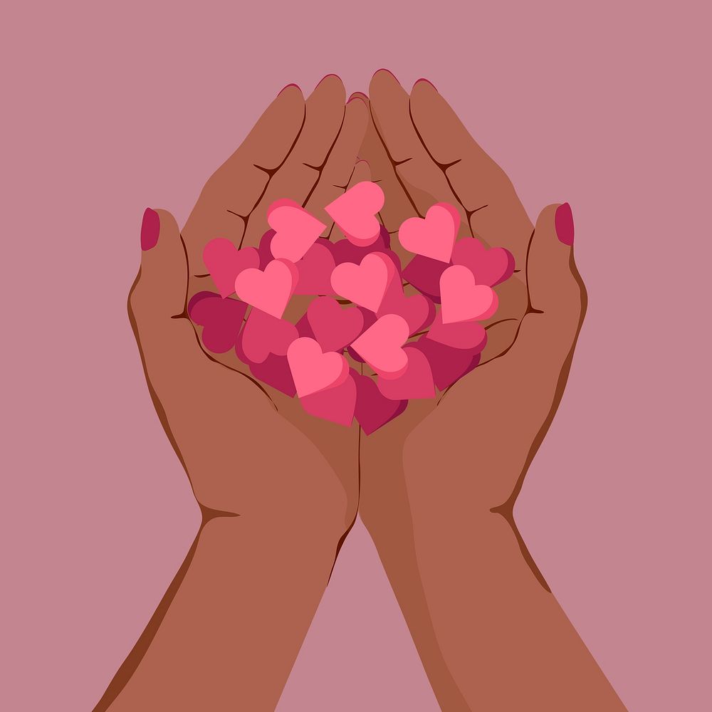 Hearts in cupped hands clipart, giving love design vector