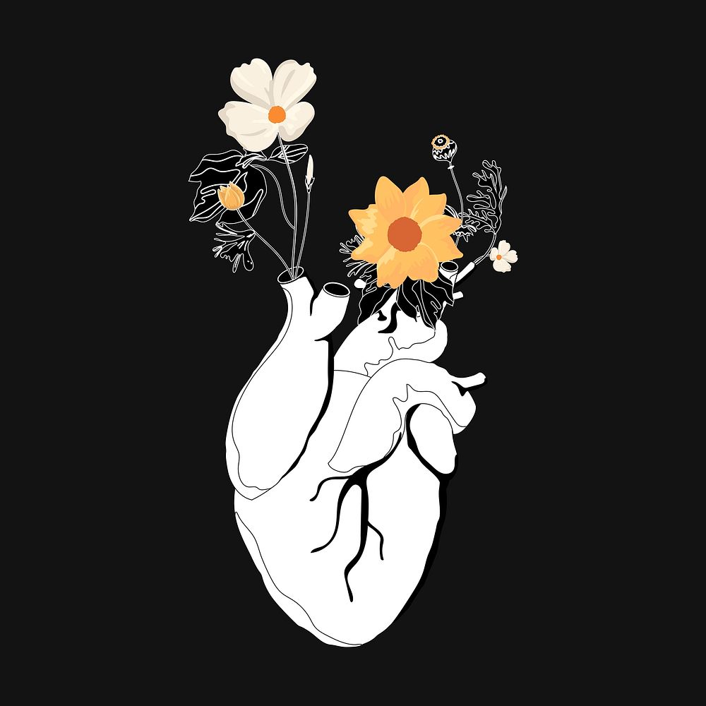 Heart flower clipart, mental health illustration design