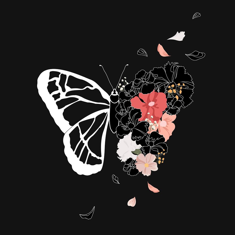 Aesthetic butterfly clipart, flower illustration design vector
