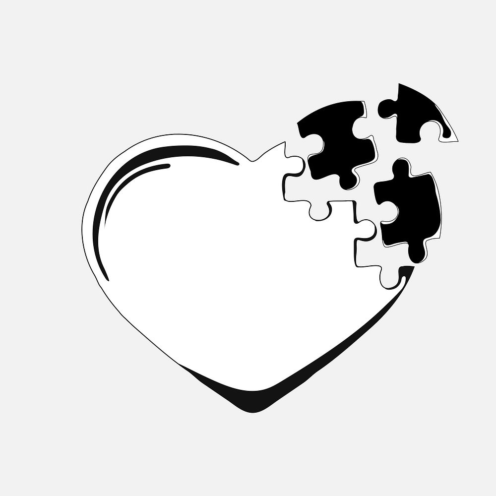 Heart jigsaw clipart, mental health design vector