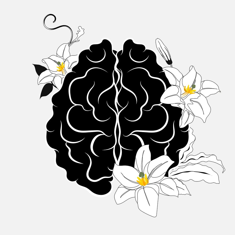 Brain flower clipart, mental health illustration design psd