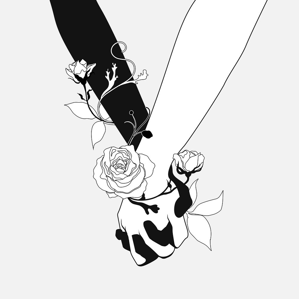Holding hands, black and white design