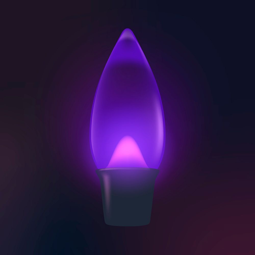Purple light bulb clipart, candle LED design, black background psd