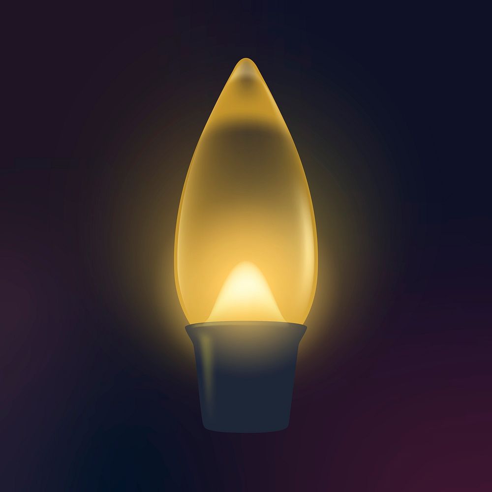 Yellow light bulb clipart, candle LED design, black background vector