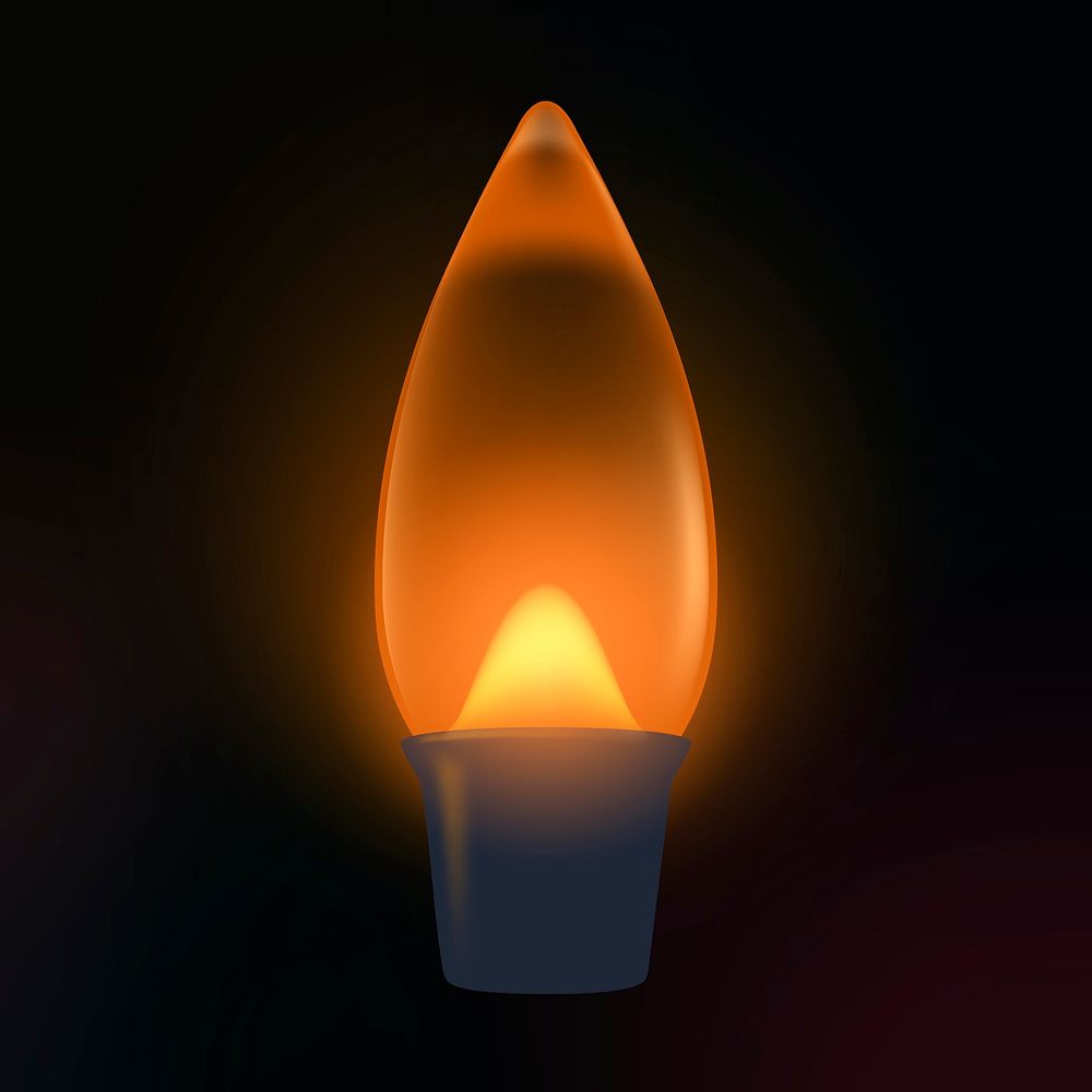 Orange light bulb clipart, candle LED design, black background vector
