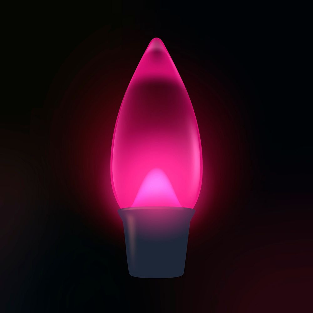 Pink light bulb clipart, candle LED design, black background vector