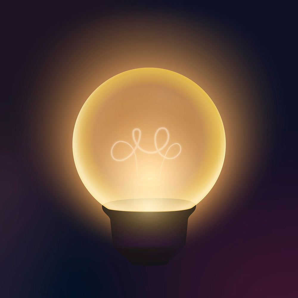 Glowing light bulb clipart, yellow design, black background vector