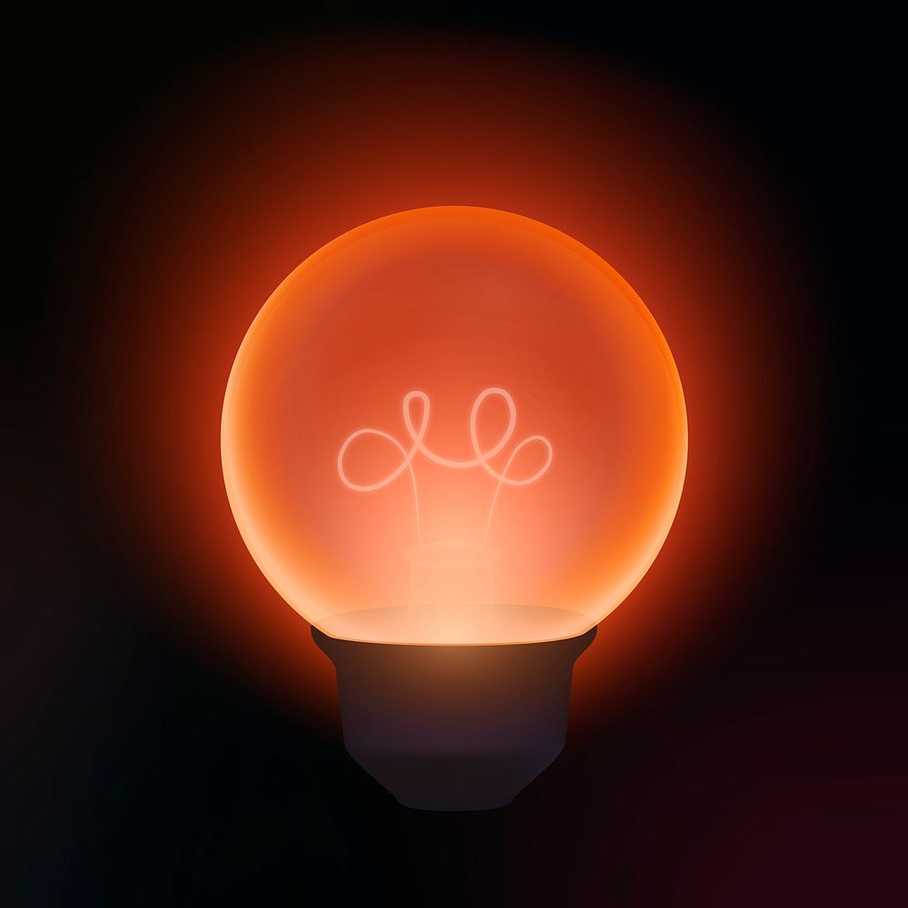 Glowing light bulb clipart, orange design, black background vector