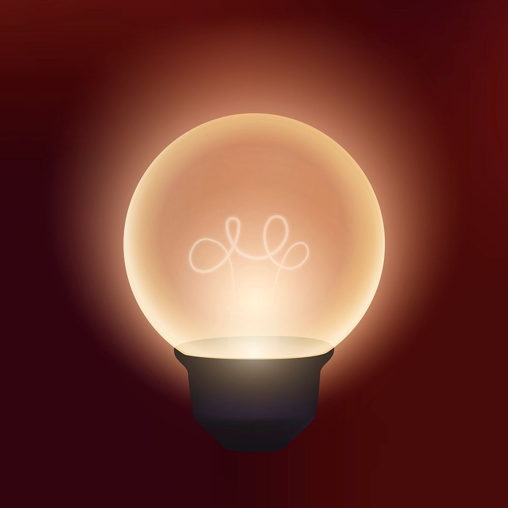 Glowing light bulb clipart, yellow design, dark background vector