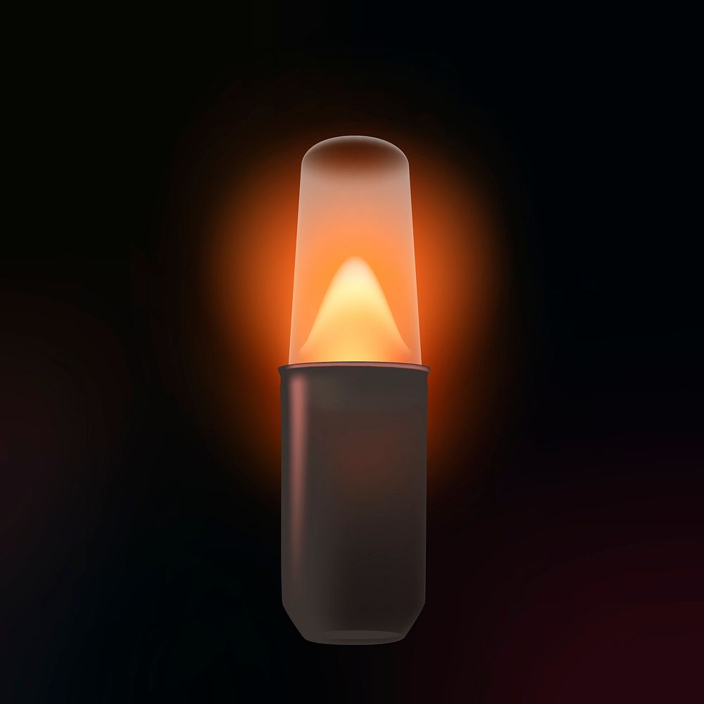 Party light bulb sticker, orange design, black background vector