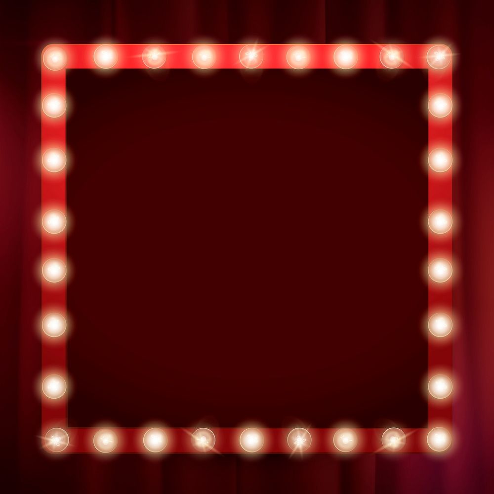 Theater frame, light bulb, red square design vector