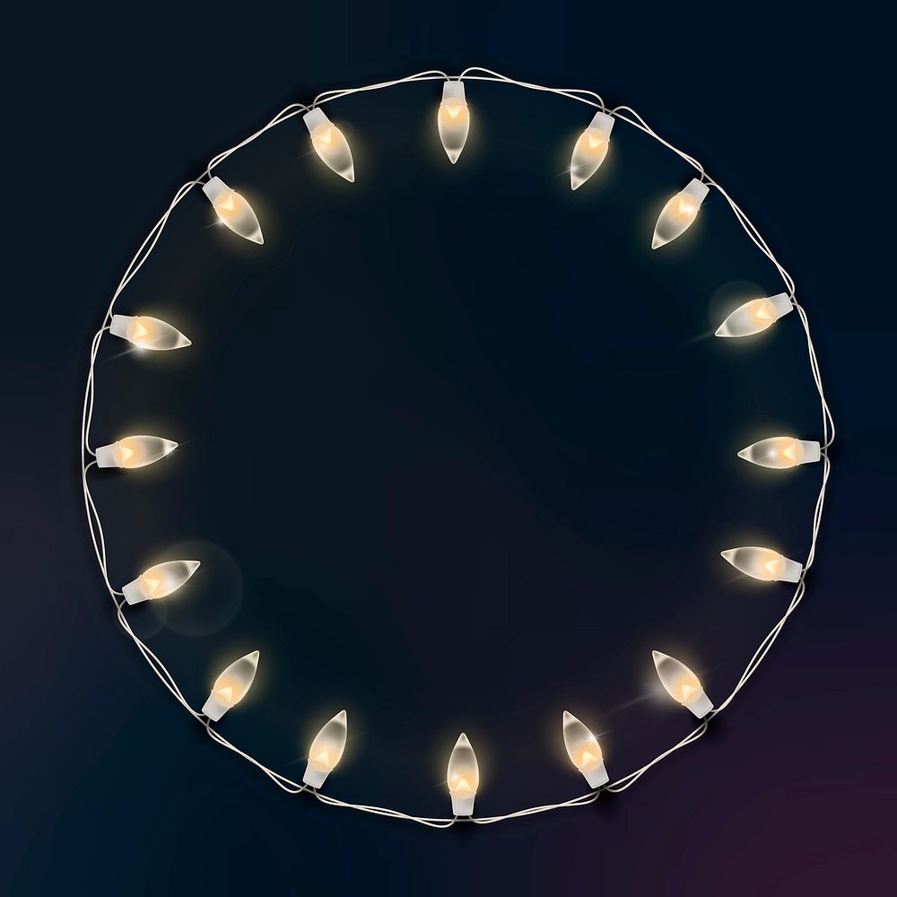 Fairy lights circle frame, black background vector