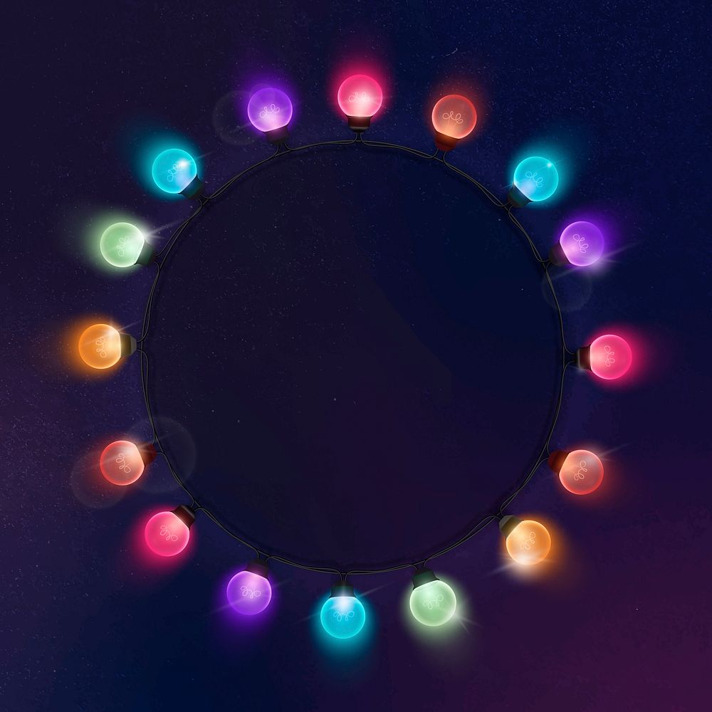 Colorful lights frame, circle design, black background vector