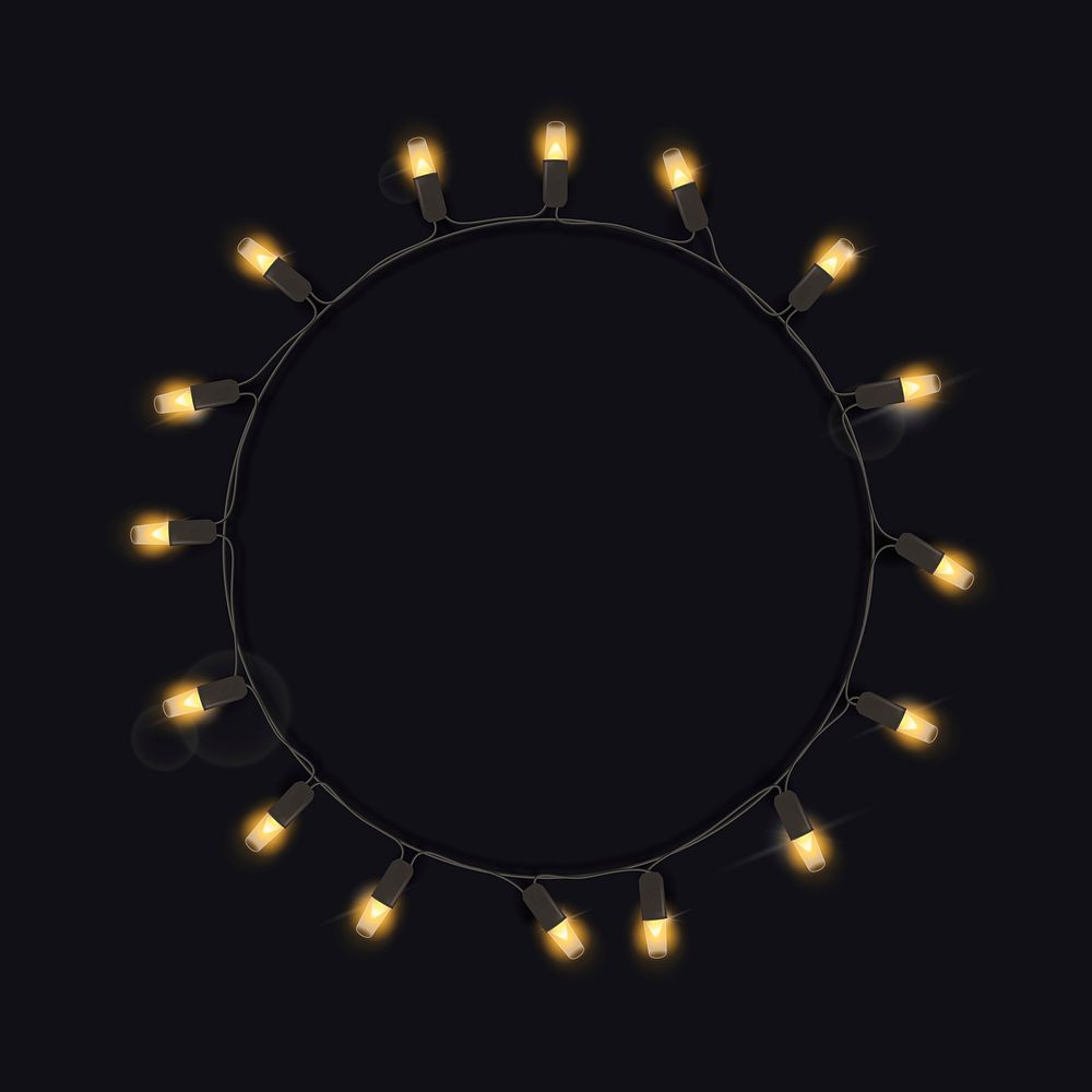 Fairy lights circle frame, black background psd