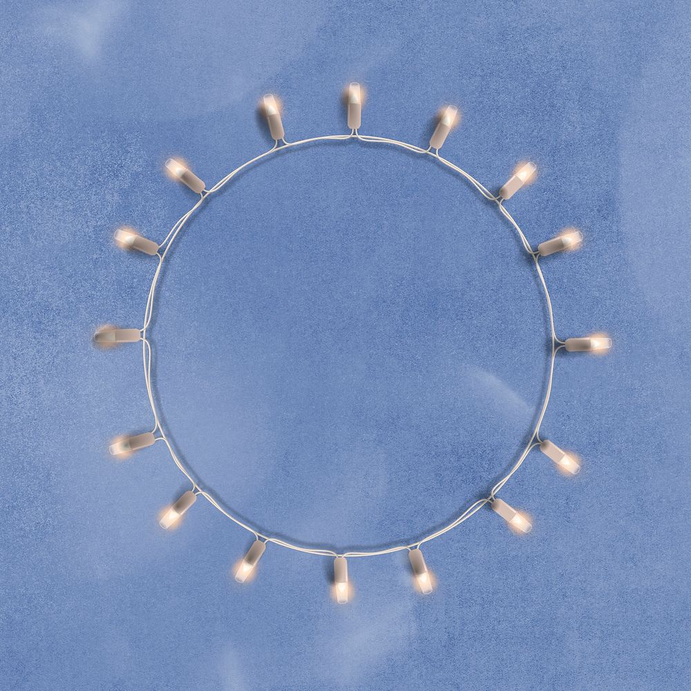 Fairy lights circle frame, blue background psd