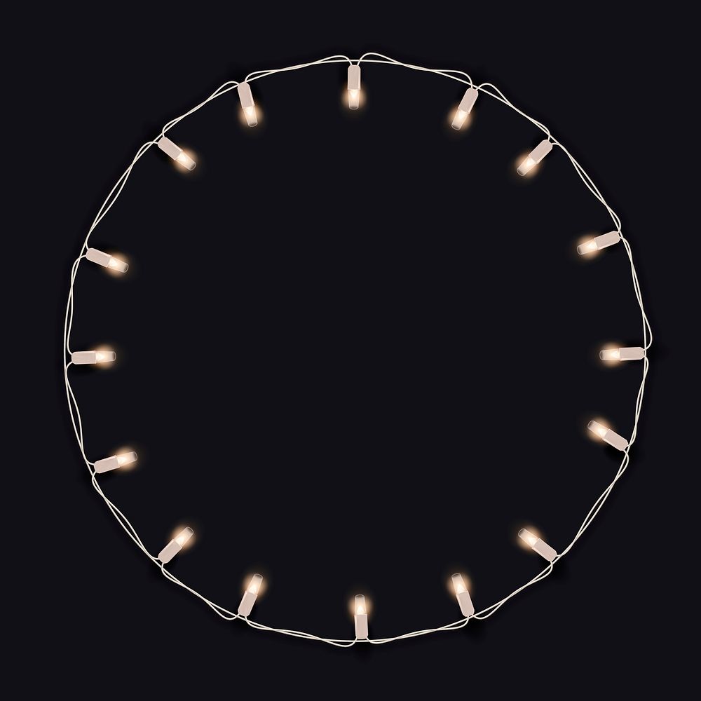 Fairy lights circle frame, black background psd