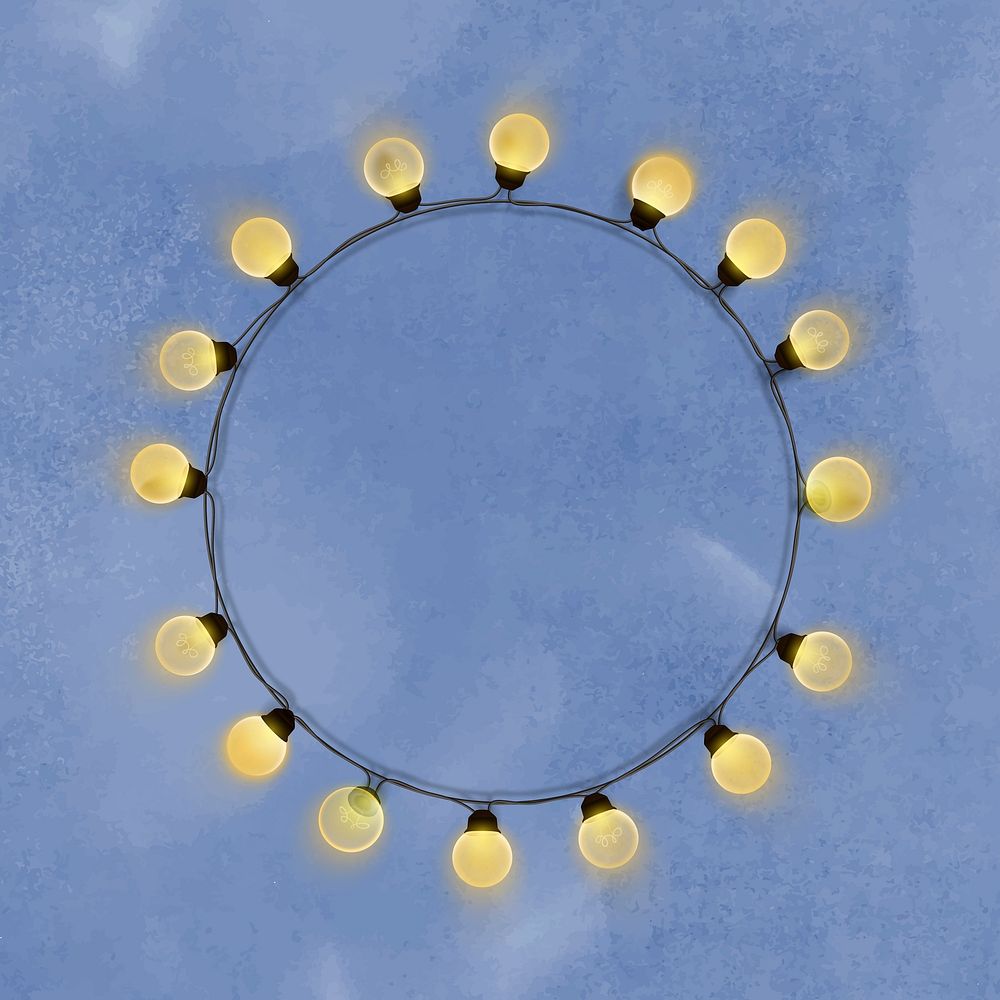Fairy lights circle frame, blue background vector