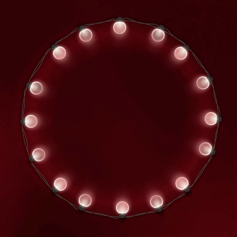 Festive lights circle frame, red background vector